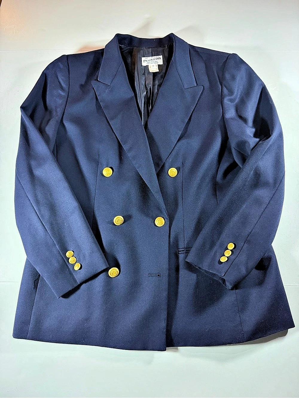 Pendleton Wool Double-Breasted Blazer in Blue Size 16 *one missing button*